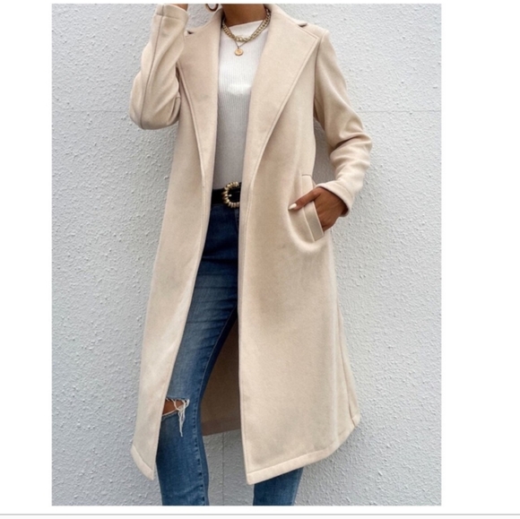 Timeless Elegant Beige Belted Long Coat - Picture 2 of 4